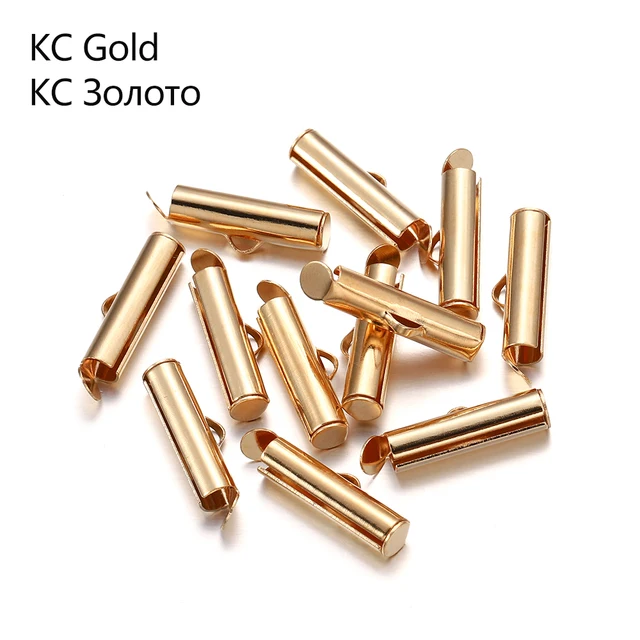 30-50Pcs/lot Crimp End Caps Slider Clasp Buckles Tubes Diy Bracelet Connectors Loom Findings for Jewelry Making Accessories KC Gold