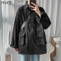 Pfhq 2021 nova camisa masculina manga longa cinta decoração coreano moda solta bonito trabalho camisa ins moda outono casaco 21e9834