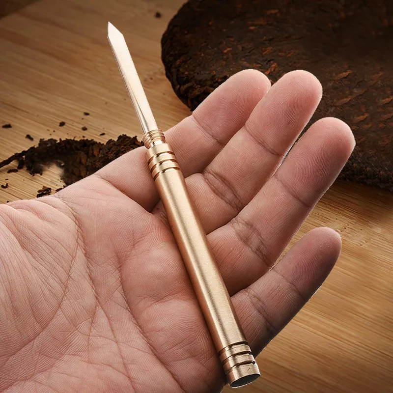 Brass Pu 'er Tea Knife for Kitchen, Pure Copper, Kung Fu Knife, Open Tea Prying, Needle Accessories