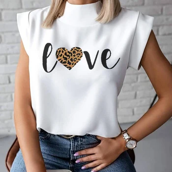 

Women Elegant Lips Print T-shirts 2020 Summer Casual Stand Neck Pullovers tops Ladies Fashion cute Eye T-Short Sleeve t-shirt