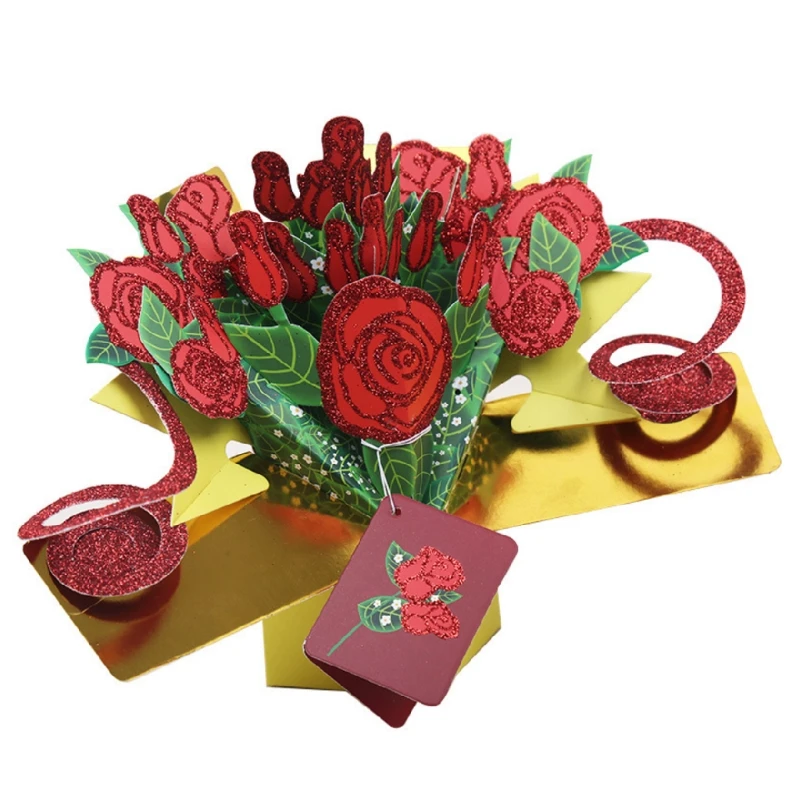  Greeting Cards Handmade Birthday Wedding Invitation 3D Pop Up Card Rose Flower D08D - 4.00036E+12