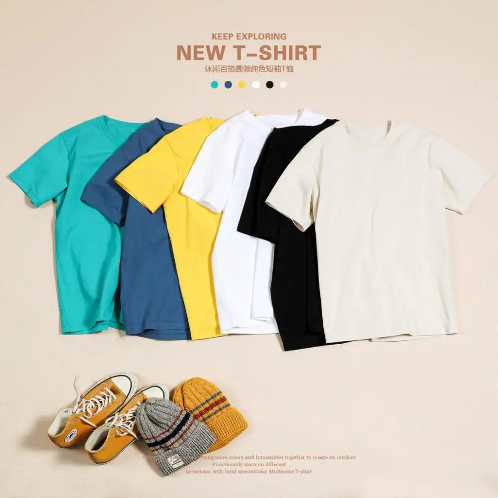 T-Shirt Men Tops Classical Basic White High-Quality Summer 100%Cotton O-Neck SIMWOOD