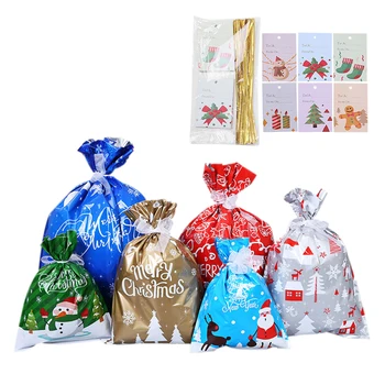 

30pcs Christmas Bag Christmas Gift Bag Candy Cookies Plastic Bag for Packaging Food Gift Drawstring Drawstring Pocket