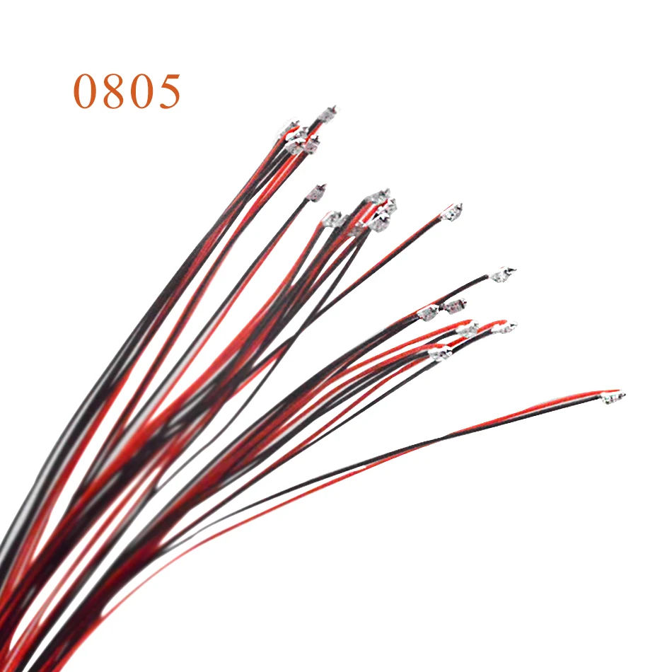 Modelo de tren 0805 SMD, micro litz presoldado con cable LED, cables de 20cm
