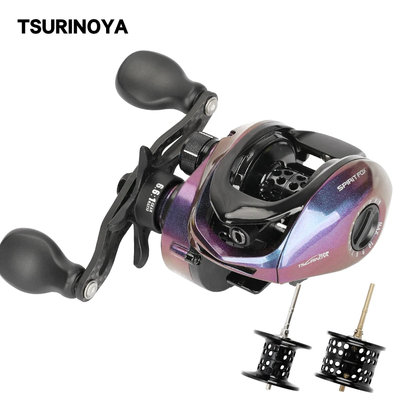 

TSURINOYA Universal Baitcasting Reel SPIRIT FOX-150 Long Casting Reel + Trout Shllow Spool 2 SPOOL Reel Suit 189g Fishing Reel