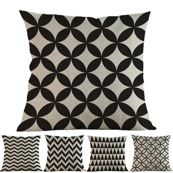 

geometric linen Black geometry wave line rhombus pillow case Cushion cover Hotel office bar car sofa pillow cushion covers
