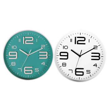 

2x Indoor Big 3D Number Silent Wall Clock Quiet Movement Wall Clocks Battery Operated 10 Inch (Bluegreen&White)