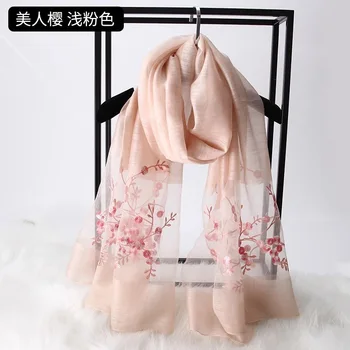 

Spring and summer new silk wool scarf fashion casual warm soft embroidered silk scarf