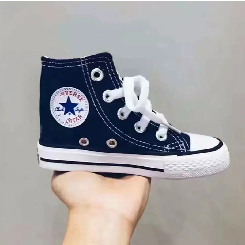Дети Мальчики Девочки Аутентичные классические Allstar Chuck-Taylor Ox Низкая Высокая Детская текстильная обувь Детские повседневные кроссовки - Цвет: Navy High