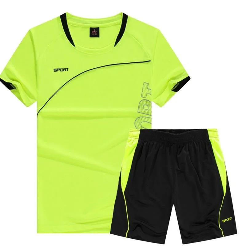 

2 Pieces / Set Sports T-shirt Men's Suit Running Shorts + Sports Shorts Men's Quick-drying Sportswear Suit Football Wear Fitness