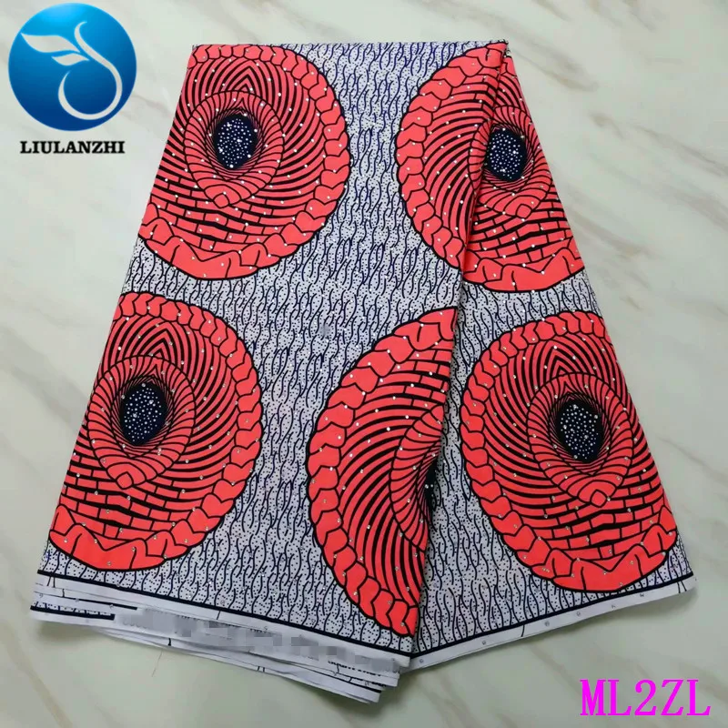 

LIULANZHI Wax fabrics Top sale nigerian real wax fabric with stoens 6yards/lot wax cotton fabric ML2ZL34-ML2ZL64