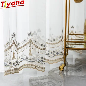 

European Noble Embroidered Window Screen Curtains for Living Room White Fringed Lace Yarn Wave Romance Volie Balcony X-HM094#20