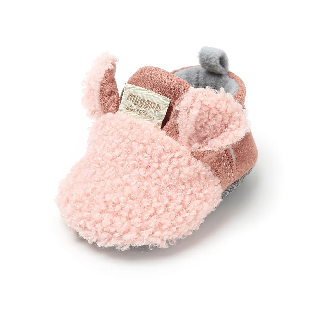 Теплые зимние пинетки детские носки обувь для мальчиков и девочек с овечьими ушками ползунки для малышей хлопковые мягкие Нескользящие младенческие новорожденных пинетки - Цвет: Розовый