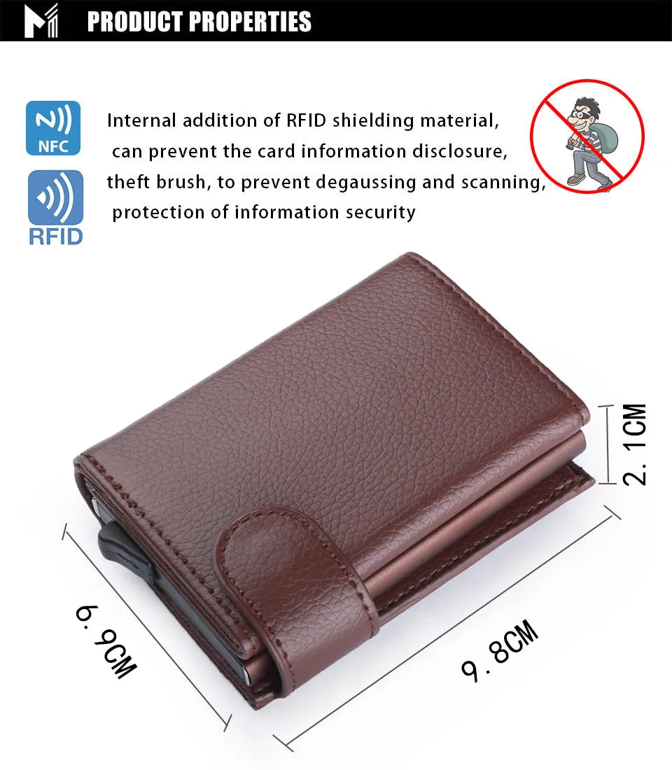 Деловой Тонкий кошелек из искусственной кожи алюминиевый минималистичный держатель для карт автоматический всплывающий ID Кредитная карта Монета ключи кошелек RFID Блокировка