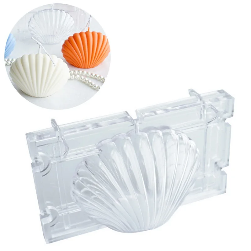 Molde de vela en forma de concha de mar 3D, molde de plástico artesanal de capa fina para pastel, herramientas de decoración para hornear, jabón hecho a mano