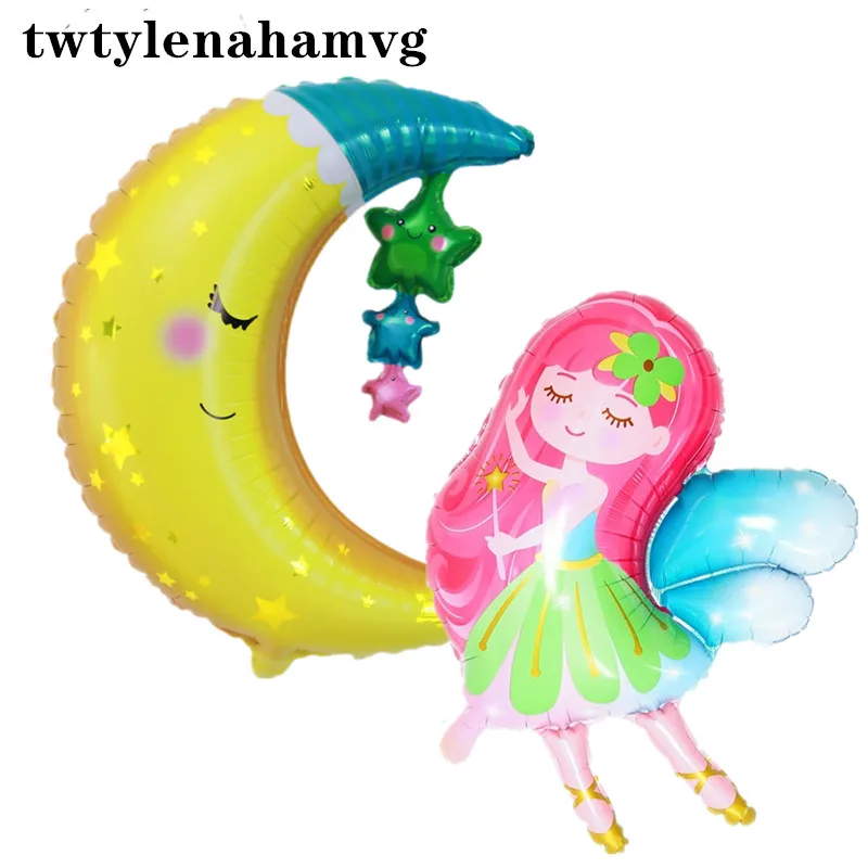 Beautiful Magic Wand Fairy New Yellow Cartoon Moon Pendant Foil Balloon Wedding Easter Children's Day Girl Birthday Party Gift | Дом и сад