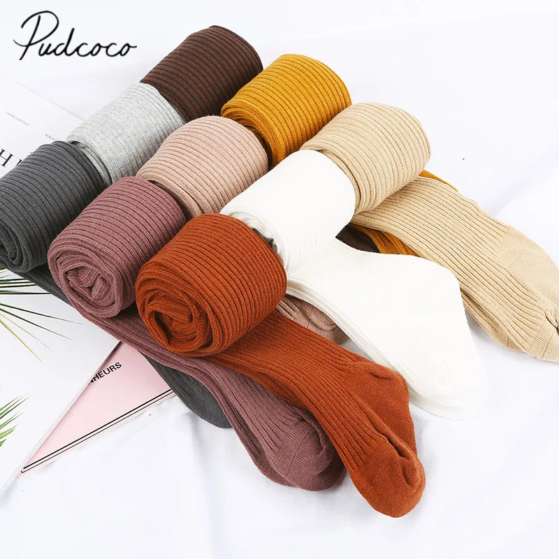 Детские осенне-зимние колготки теплые хлопковые в рубчик для маленьких девочек