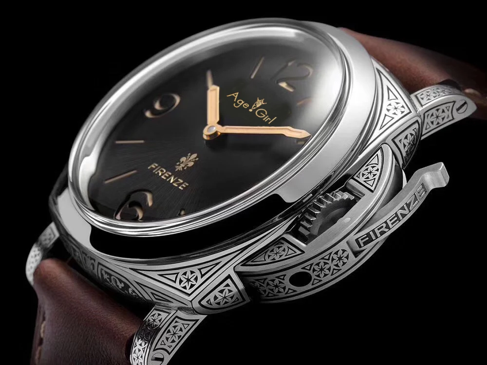 

Luxury Brand New Automatic Mechanical Men Sculpture Flower Black Brown Leather Sapphire Stainless Steel Sport No Date Watches