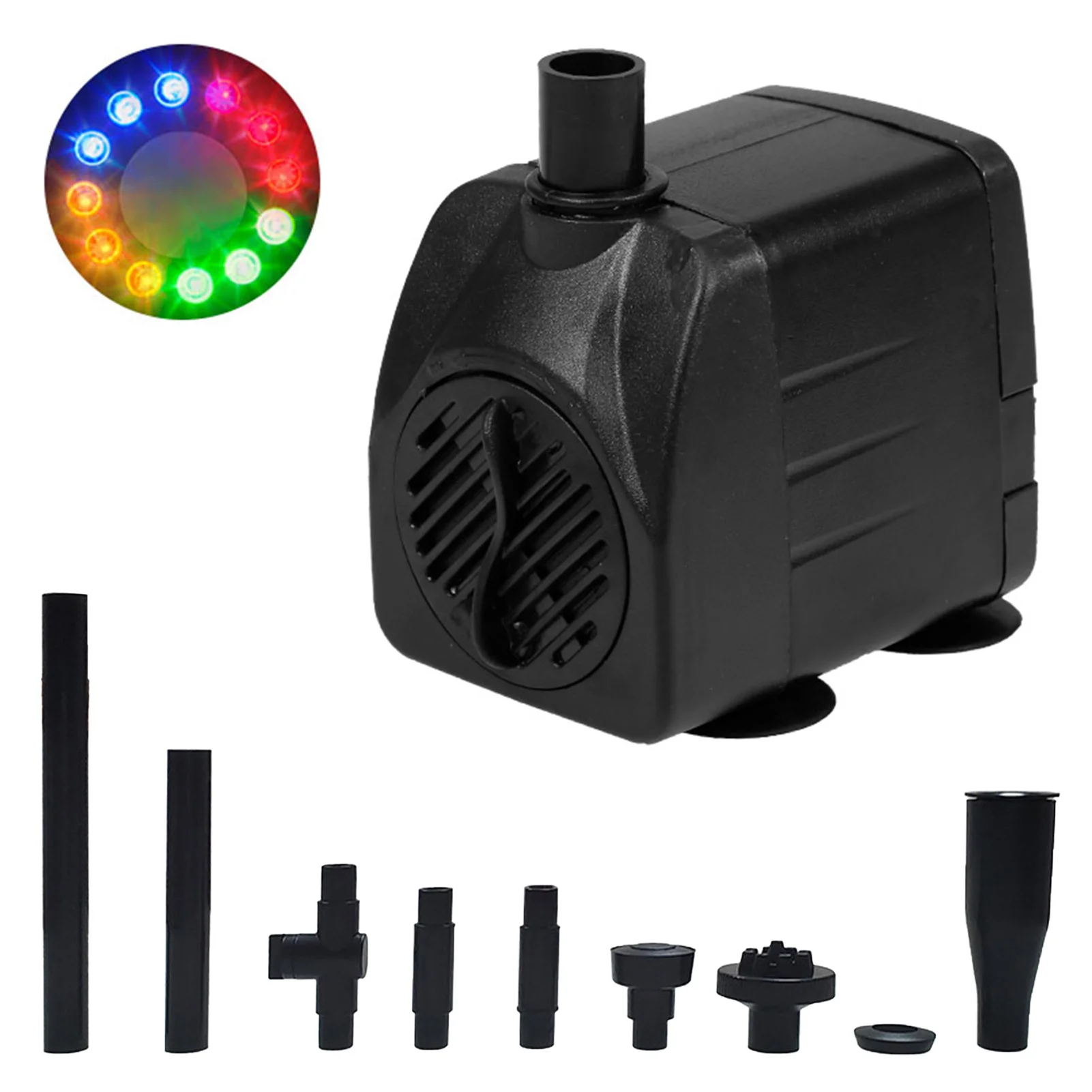 10W/15W Submersible Water Fountain Pump Solar Fountain Water Fountain Garden Pond Fountain Filter Fish Pond Aquarium Water Pump Tank Fountain with 12 LED Light