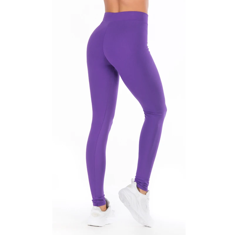 Purple NORMOV модные однотонные женские леггинсы Higt Талия Эластичность пуш-ап лодыжки длина полиэстер спортивные женские леггинсы 5 цветов - Цвет: Purple