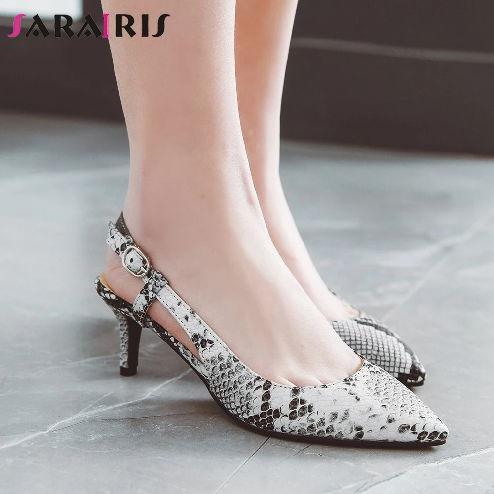 

SARAIRIS Plus Size 34-48 New Ladies Party Sexy Sandals Thin High Heels Sandals Women Fashion Snake Veins Prints Shoes Woman