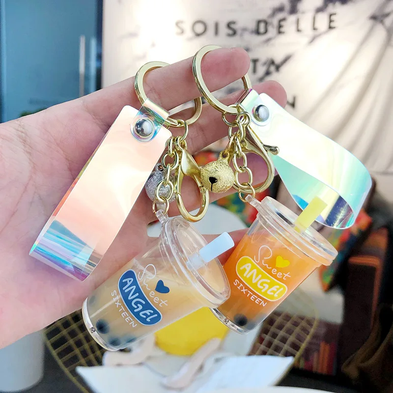 

Creative Mini Soft Drink Keychain Coconut Milk tea Keychain Beverage Bubble Tea Acrylic Moving Keyring Girl Keychain Cute gift