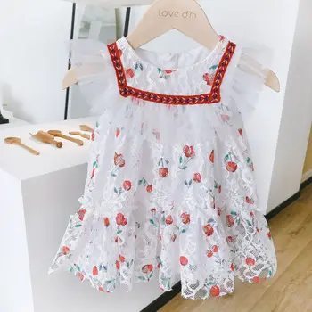 

Baby Girl Cherry Dress Summer 2020 Girl Princess Puff Vest Dress