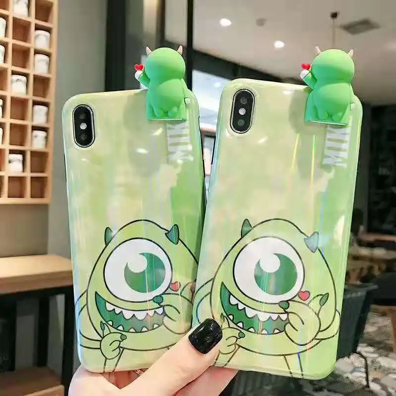 

Luxury Laser Cartoon One Eye Alien Doll Case for iphone 6 s 7 8 Plus xr xs max x Fashion Papa Stand Cute Lovely Soft Phone cover