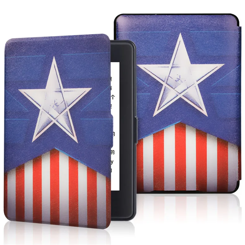 Captain America Принт смарт-чехол для Amazon Kindle Paperwhite 1/2/3 Ван Гог дизайн кожи 6 дюймов чехол для планшета электронная книга чехол - Цвет: Captain America