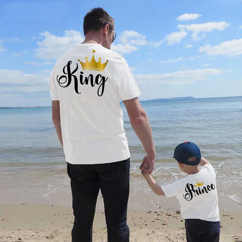Family Matching Clothes tshirt Funny Daddy Mommy Casual Father KING QUEEN Letter Son Mother and Daughter Tshirts Baby and Me Top matching outfit