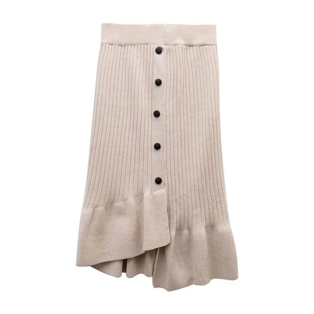 Женские зимние винтажные юбки с высокой талией, эластичная лента, длинная трикотажная юбка, ассиметричная Русалочка, толстый теплый свитер, юбка на осень и зиму