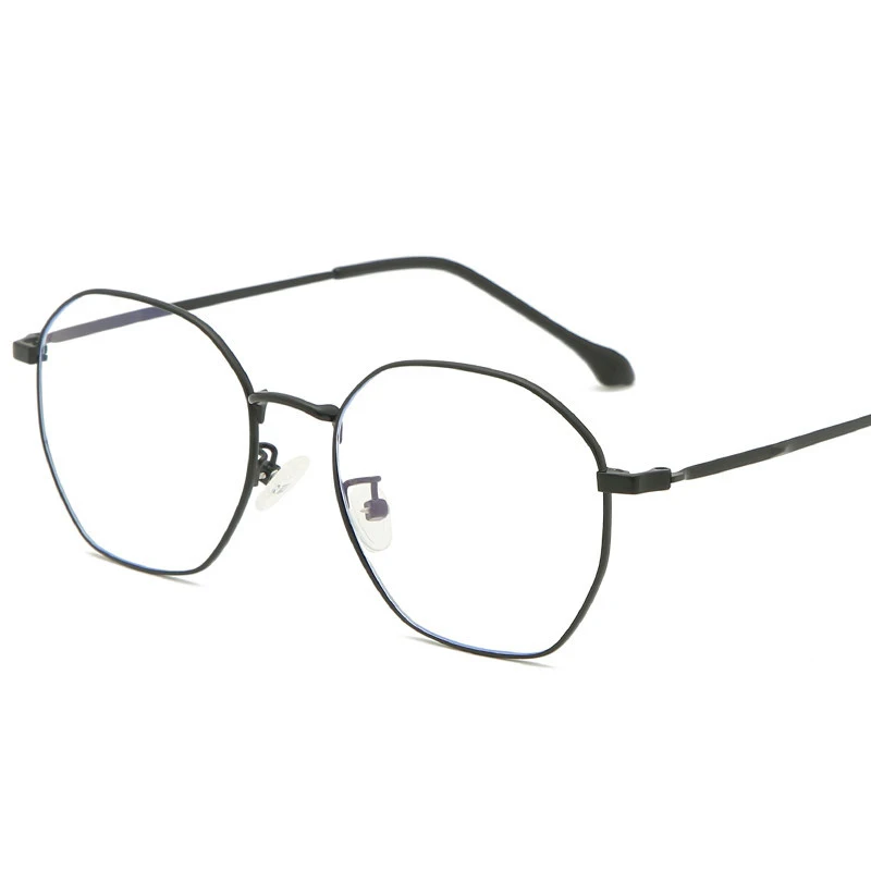 New metal anti-blue glasses retro polygon literary glasses frame men and women decorative simple flat mirror
