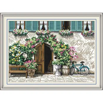 

Joy Sunday New Cross Stitch Kit Gate Courtyard Needlework DMC 11&14 CT DIY Simple Handmade Embroidery Kit Wall Painting & Gift