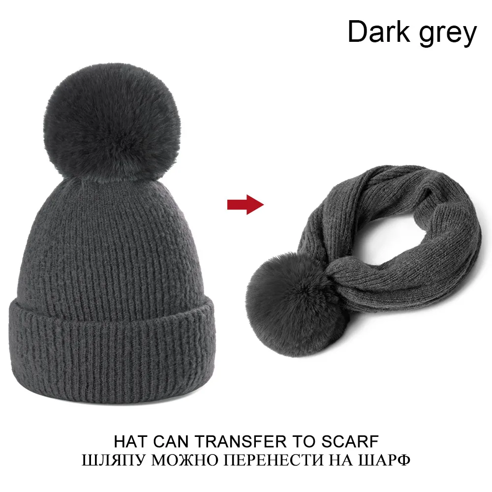 Новинка, женская зимняя шапка двойного назначения, шарф, женская вязаная теплая шапка, Одноцветный шарф, можно преобразовать 1 шт - Цвет: A