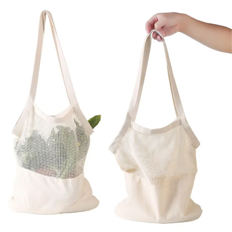 Повседневная простая струна для похода в магазин, сумка для продуктов женская новая хлопковая большая емкость сумка для хранения Сетка тканые многоразовые сумки