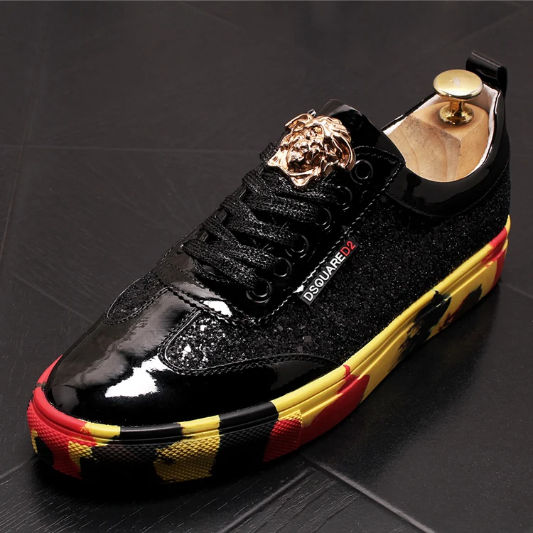 

Comfort Silver Nightclub Sequins Sneakers Glitter Heightening Shoes Men Rubber Trainers Gold Prom Lace Up Sequin Hip Hop Skate