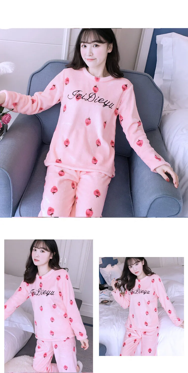 Зимний пижамный комплект, Женская Фланелевая пижама, теплая Сексуальная плюшевая одежда для сна с мультяшными животными, большой размер, Женская домашняя одежда, модная Пижама