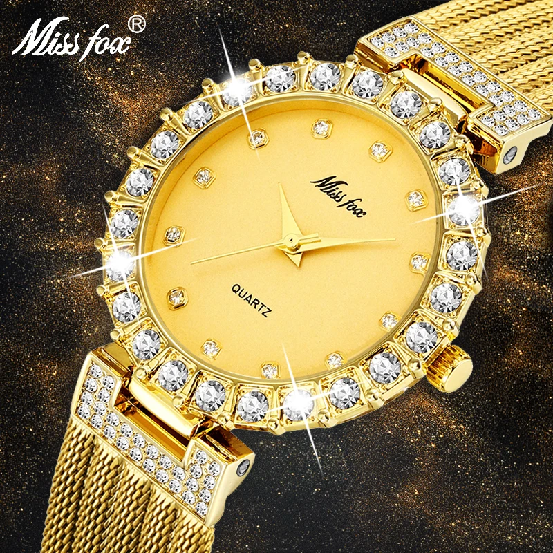 

MISSFOX Women Watches Luxury Stainless Steel Diamond Gold Watch Elegant Dress Braceletes Quartz Reloj Mujer Lightning Offers