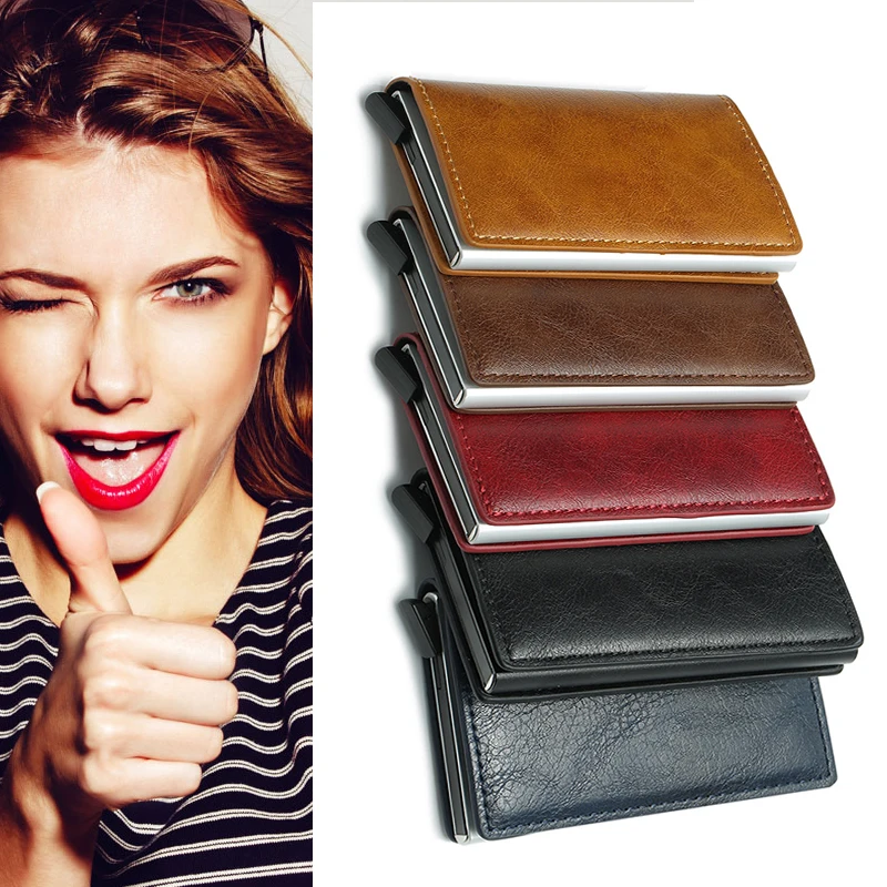 

Antitheft Auto Credit Card Holder Leather RFID Blocking Small Metal Wallet Money Clip Money Holder Storage Bags Home Storage