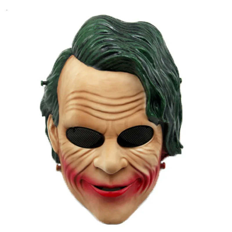 

Joker Movie Batman The Dark Knight Cosplay Horror Scary Clown with Green Hair Wig Outdoor CS Wargame Protection Latex Mask