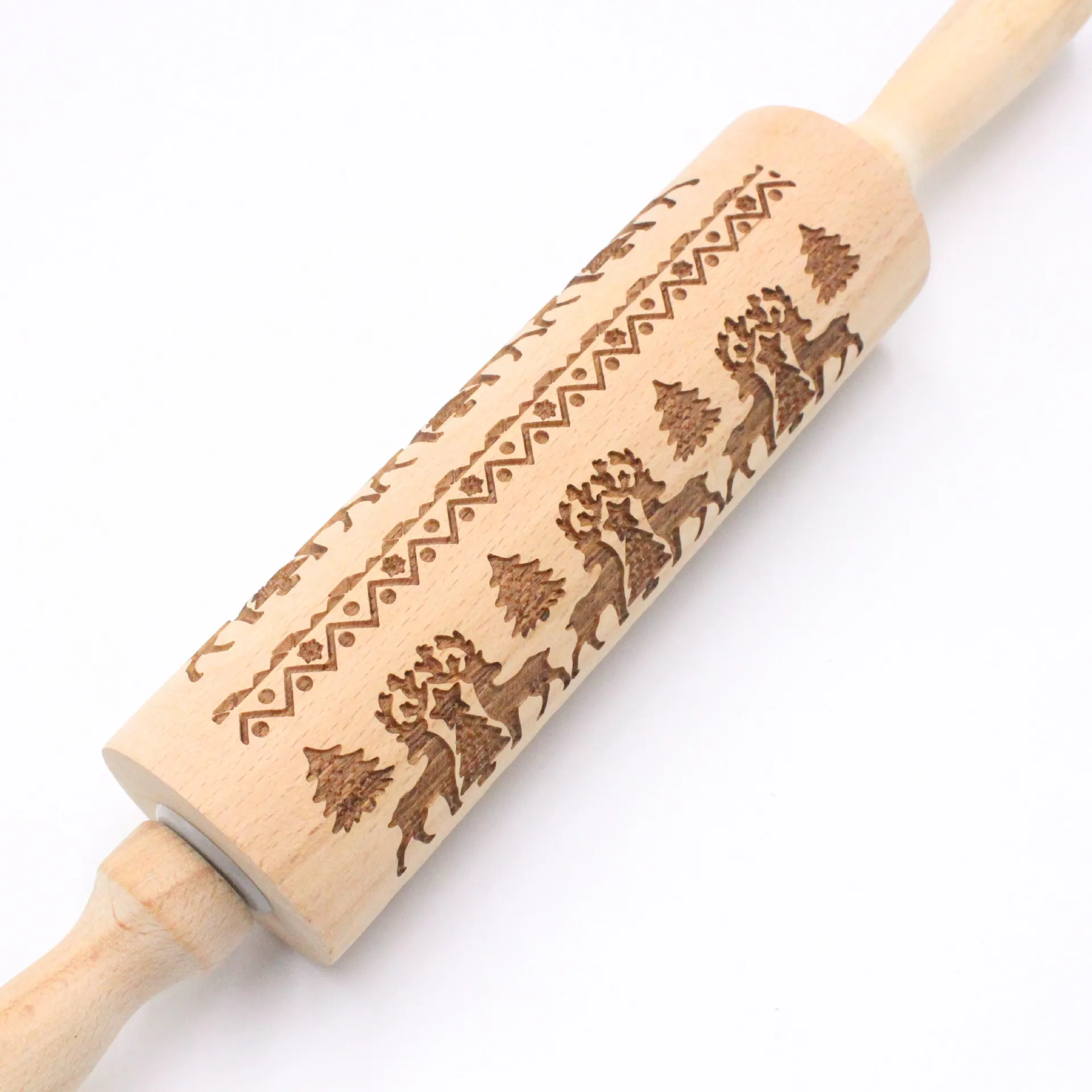 

Christmas Pringting Rolling Pins Cake Embossing Bread Dough Roller Xmas Crafts DIY Bakeware Manual Christmas Cooking Baking Tool