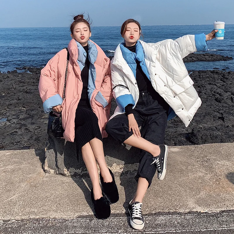 

2019 Winter New Style Korean-style Loose-Fit Cotton-padded Clothes Women's Middle Long Coat Thick Cotton Coat Students down Coat