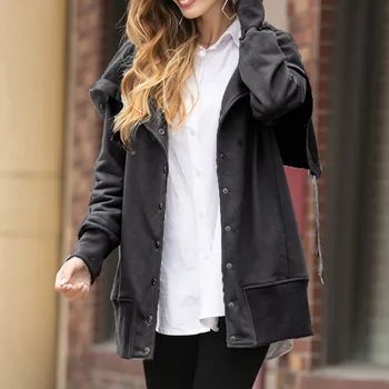 

Plus Size 3XL 2020 Autumn Winter Button Oversized Casual Harajuku Sweatshirt Women Loose Clothing Outwear Sportswear Long Top