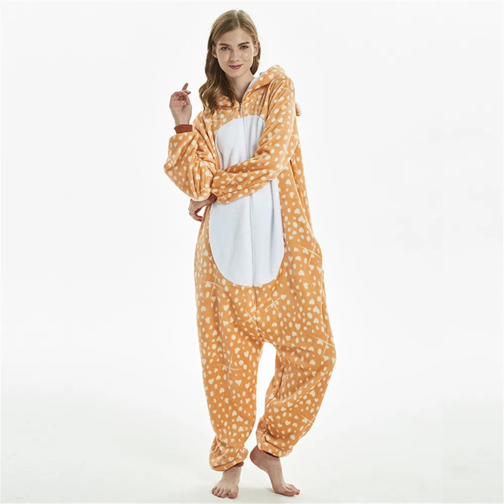 Кигуруми Onesie для взрослых женщин животных пижамы костюм фланелевые теплые пижамы цельный зимний комбинезон косплей Рождество Sika олень