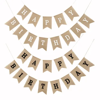 

Burlap Vintage Birthday Banners Bunting Party Decoration HAPPY BIRTHDAY Garland Baby Shower Banner Decoration