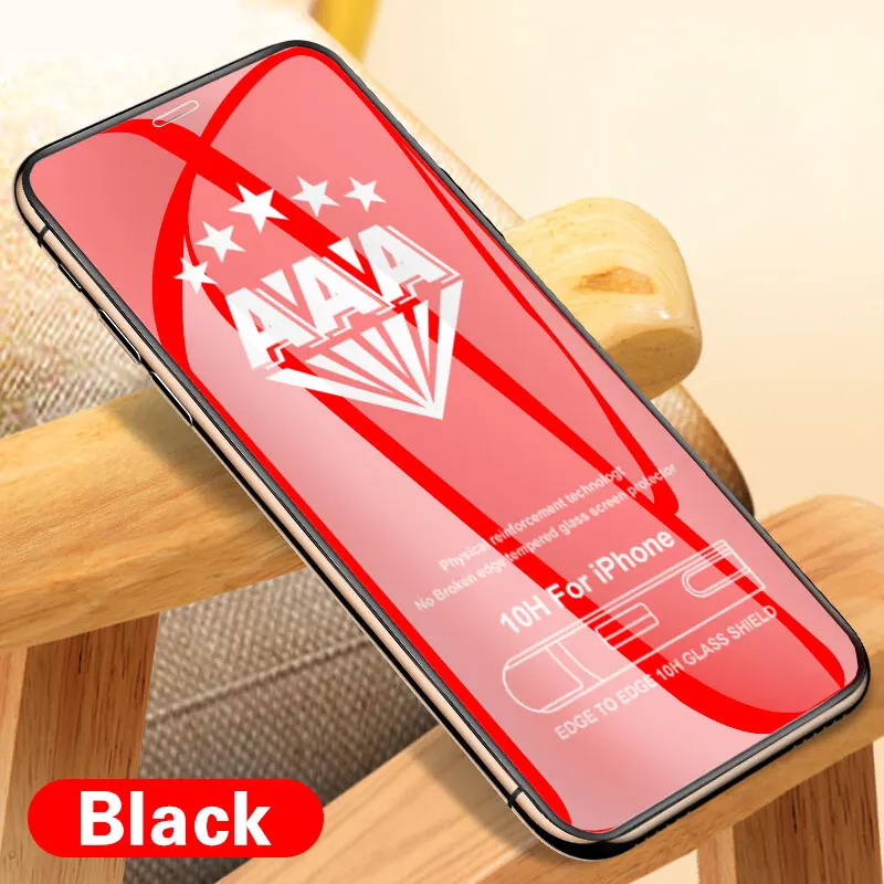AAA+ закаленное стекло на iPhone 11 Pro XR X XS MAX стекло полное покрытие для iPhone 11 Pro Max защита экрана Защитная пленка - Цвет: Black