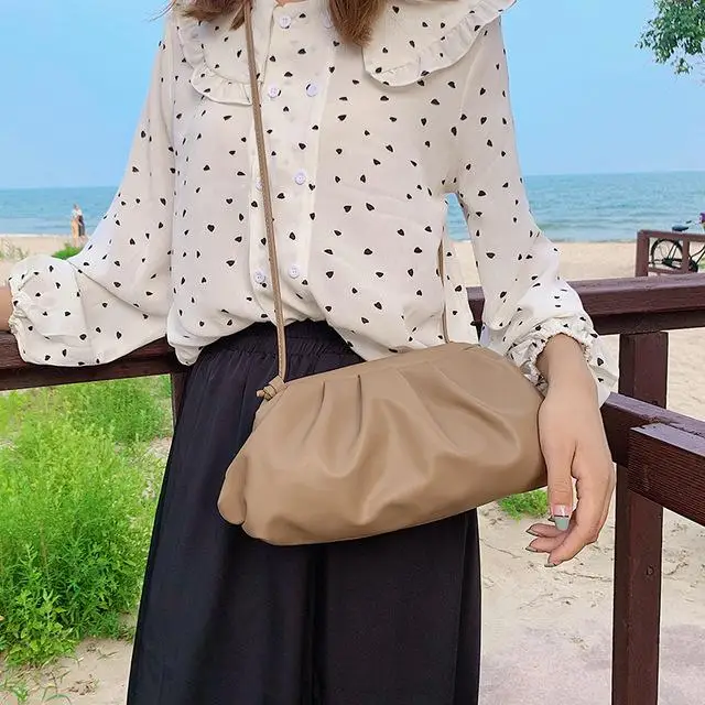 Khaki Large Женская сумка-мессенджер дизайнерская Ретро простая пельмень модная облачная женская сумка через плечо сумка клатч гофрированная сумка - Цвет: Khaki Large
