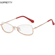 Женская оправа для очков, инкрустированная бриллиантами, металлическая полуоправа, плоское зеркало, оправы для очков по рецепту для близорукости, пресбиопии F214