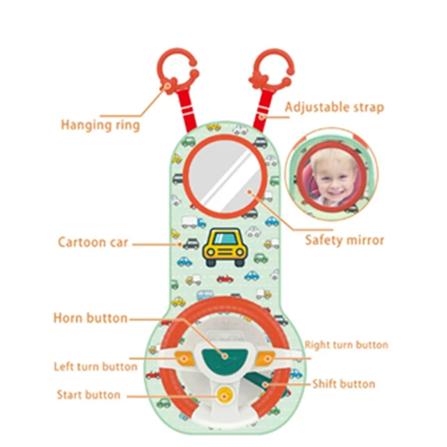 Baby Kids Eletric Simulation Steering Wheel Toy Driving Interactive Musical Educational Car Seat Back For Infant Boys Girls 4