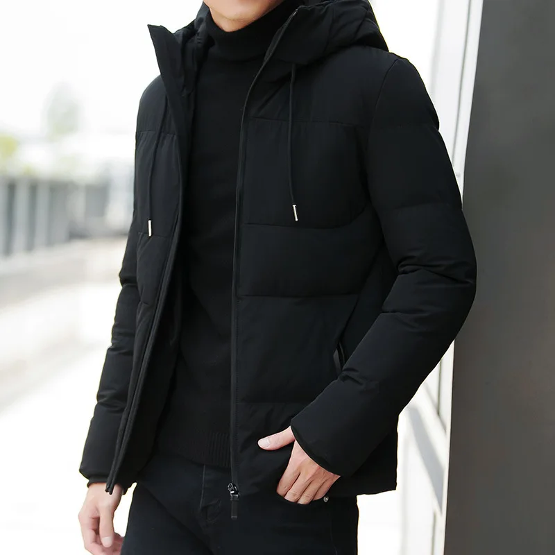 black Мужская парка, верхняя одежда, теплая, облегающая, 5XL, брендовая зимняя куртка, Мужская одежда, повседневная, стоячий воротник, с капюшоном, воротник, модное зимнее пальто - Цвет: black